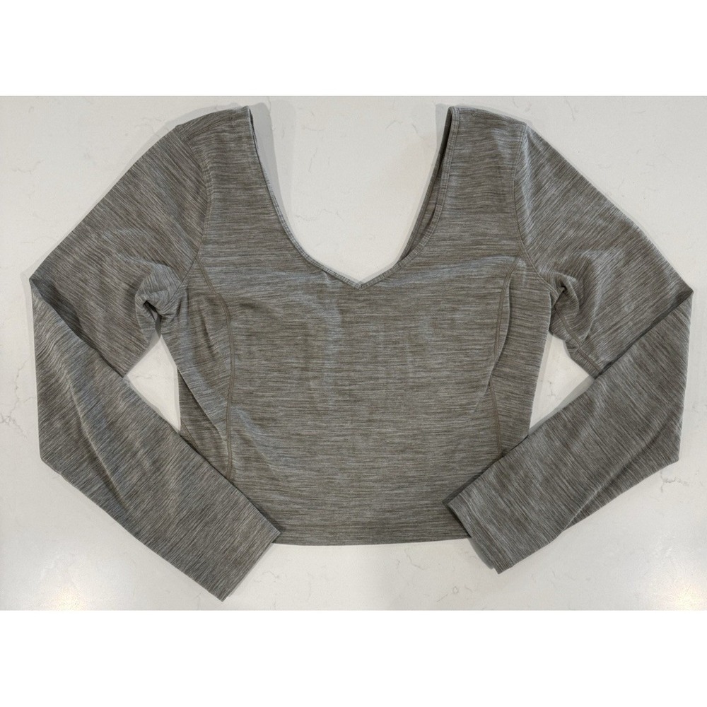 Lululemon Womens Align Long‎ Sleeve Cropped Shirt V-Neck Stretch Heather Grey